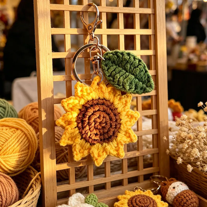 Crochet Sunflower Keychain