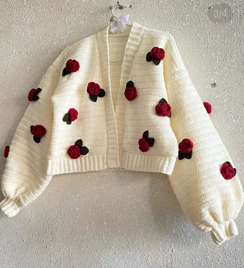 Crochet handmade cardigan for women |baggy style crochet crop top | flower design sweater , cardigan for her