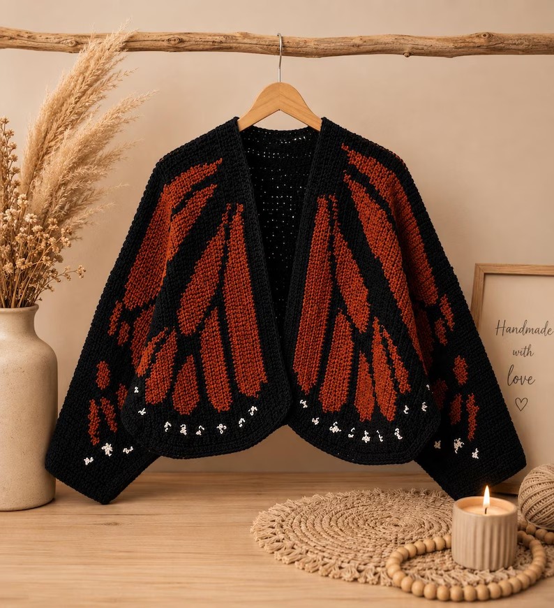 Handmade Butterfly Crochet Cardigan | Oversized Boho Sweater | Cottagecore Knitwear | Custom Crochet Gift for Women