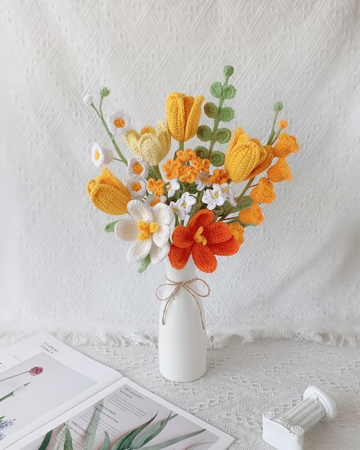 Crochet Autumn Flower Bouquet: Handmade Orange & Yellow Gift