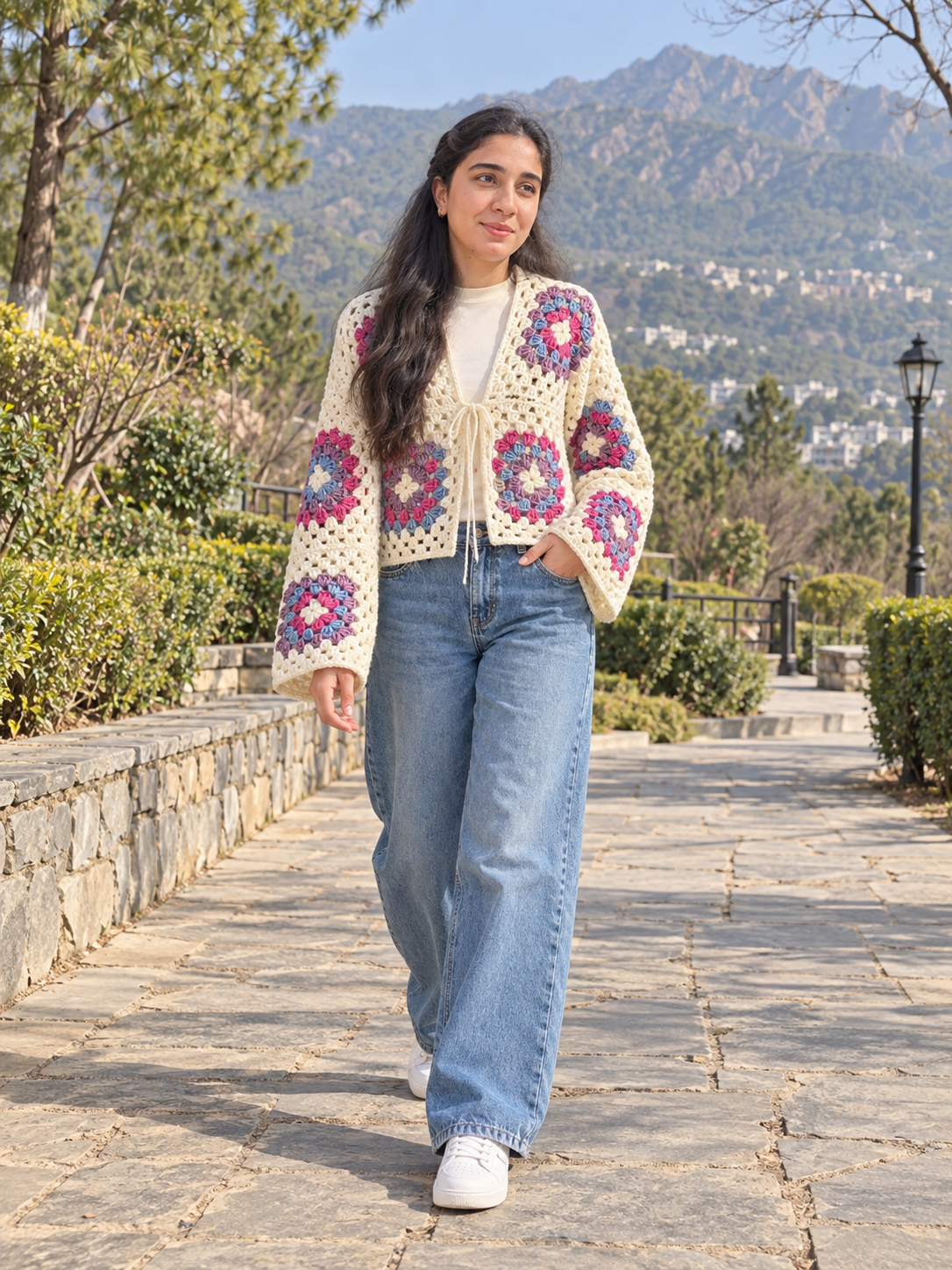 Handmade Floral Granny Square Crochet Cardigan view 4
