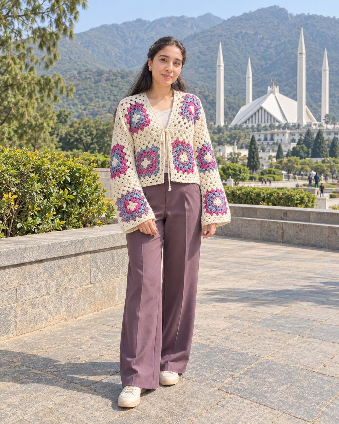 Handmade Floral Granny Square Crochet Cardigan view 2
