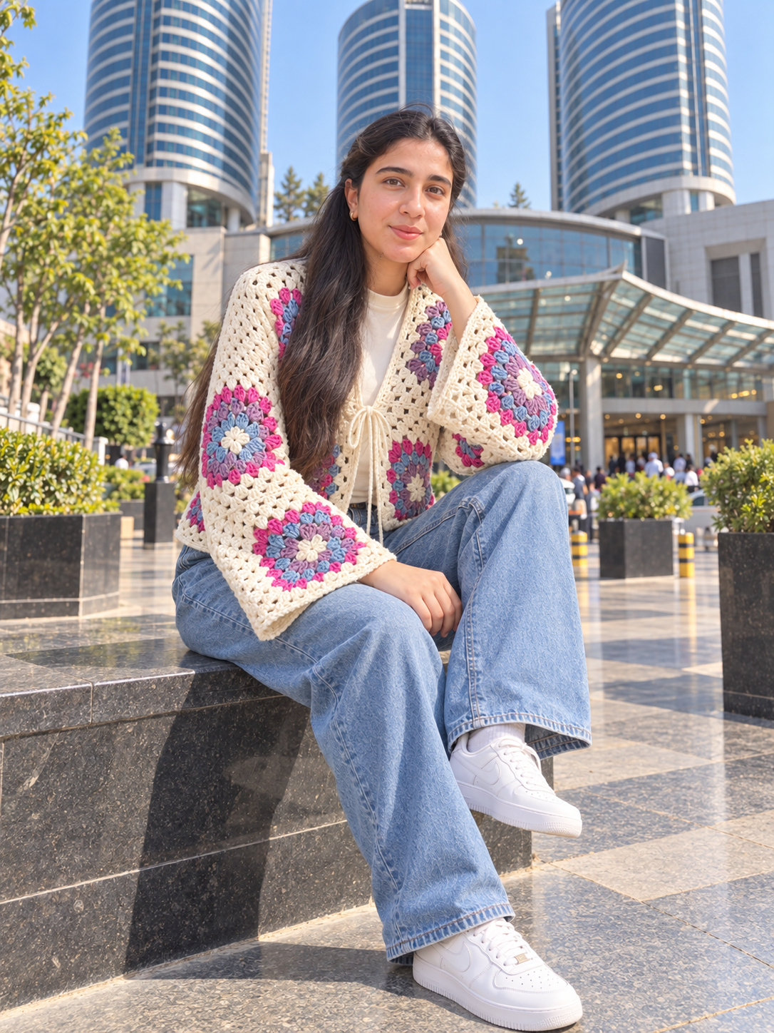 Handmade Floral Granny Square Crochet Cardigan