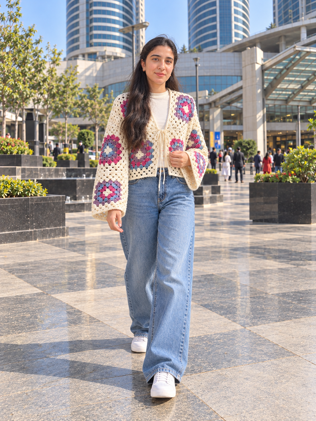 Handmade Floral Granny Square Crochet Cardigan view 5