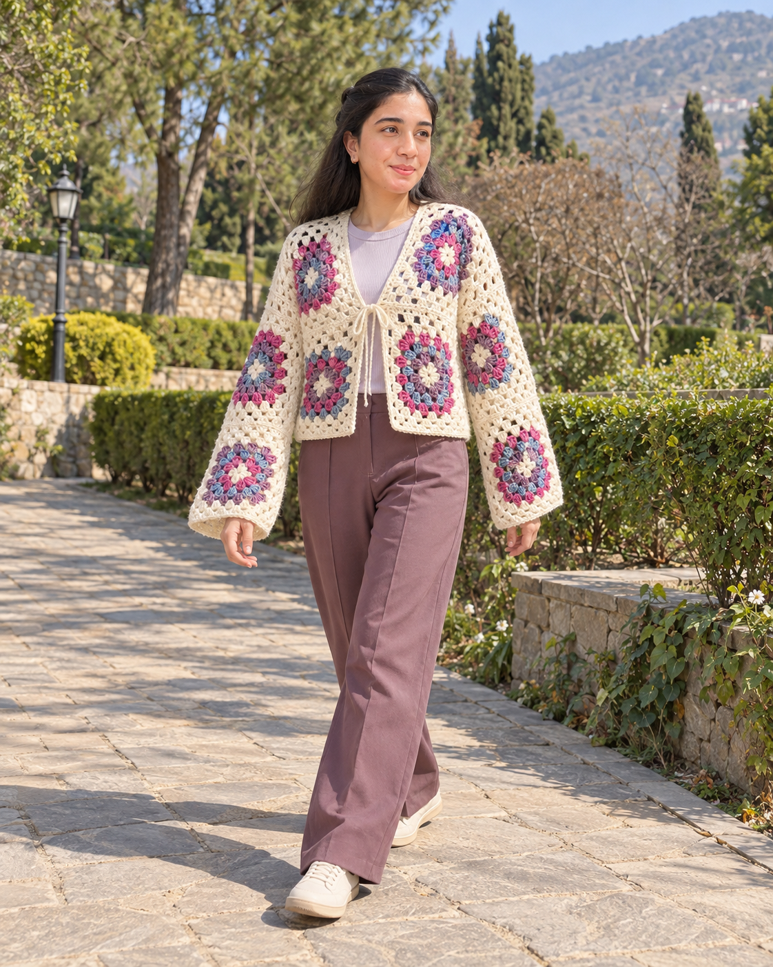 Handmade Floral Granny Square Crochet Cardigan view 6