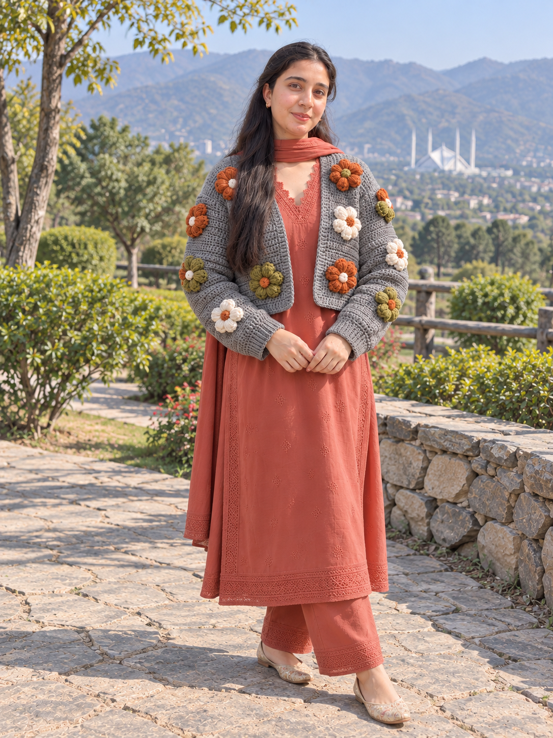 Handmade 3D Flower Crochet Cardigan view 3