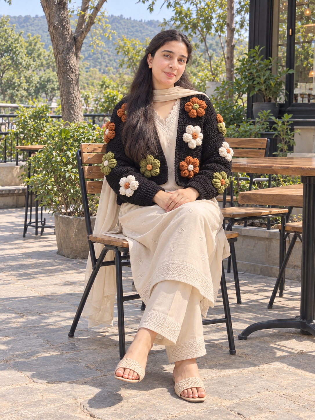 Handmade 3D Flower Crochet Cardigan view 7