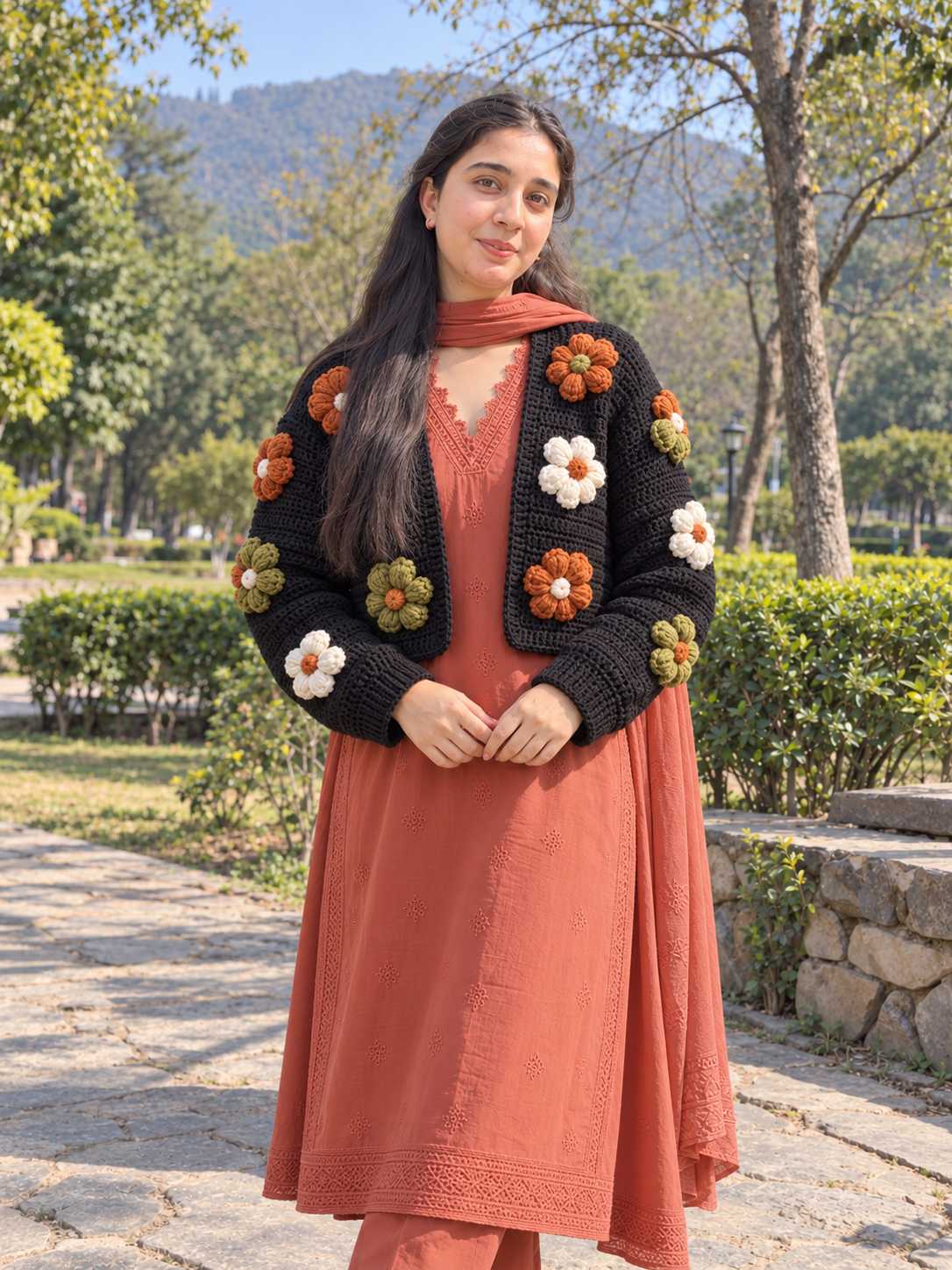 Handmade 3D Flower Crochet Cardigan