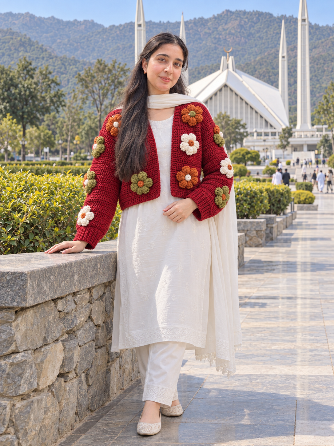 Handmade 3D Flower Crochet Cardigan view 5