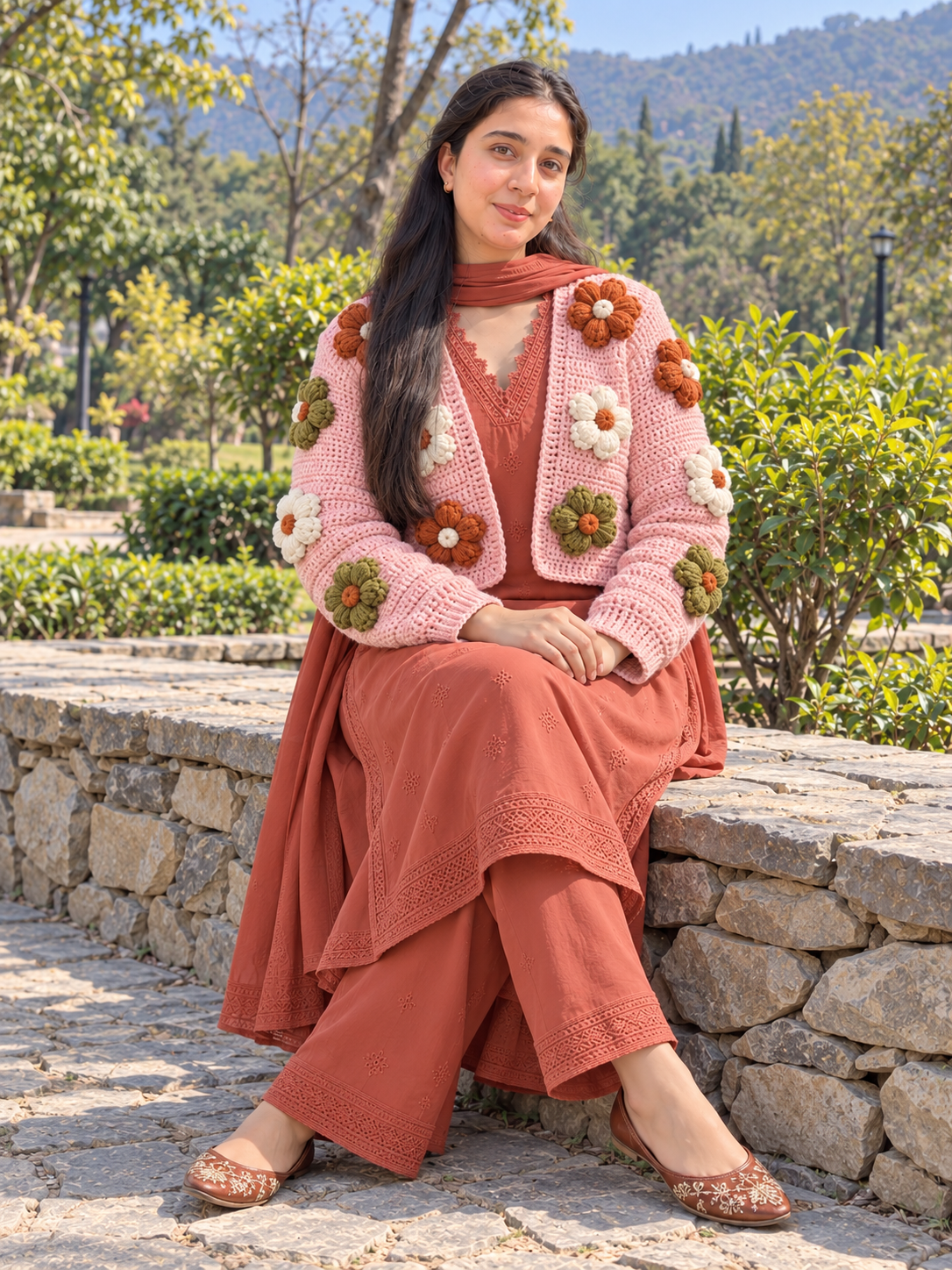 Handmade 3D Flower Crochet Cardigan view 4