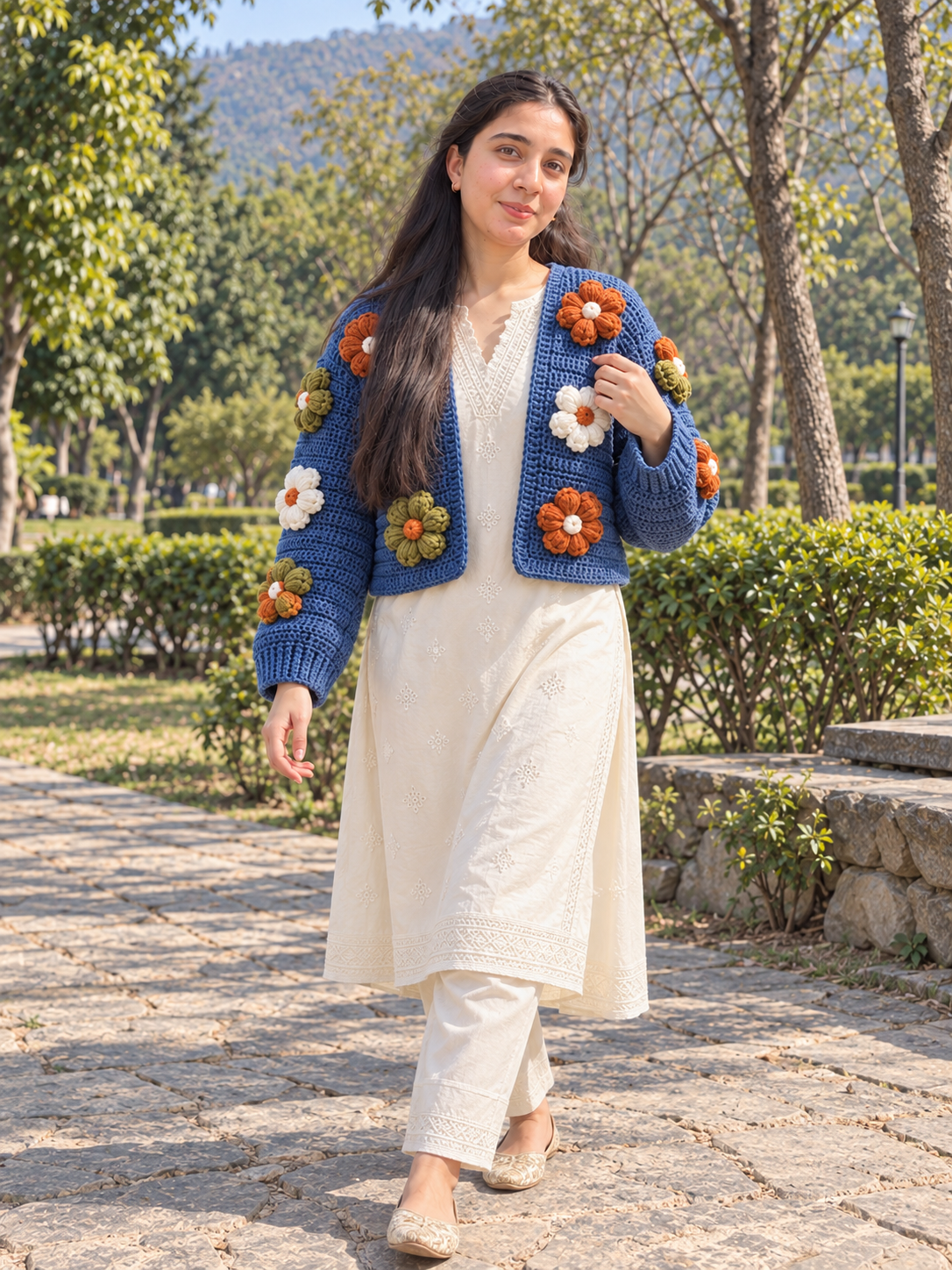 Handmade 3D Flower Crochet Cardigan view 6