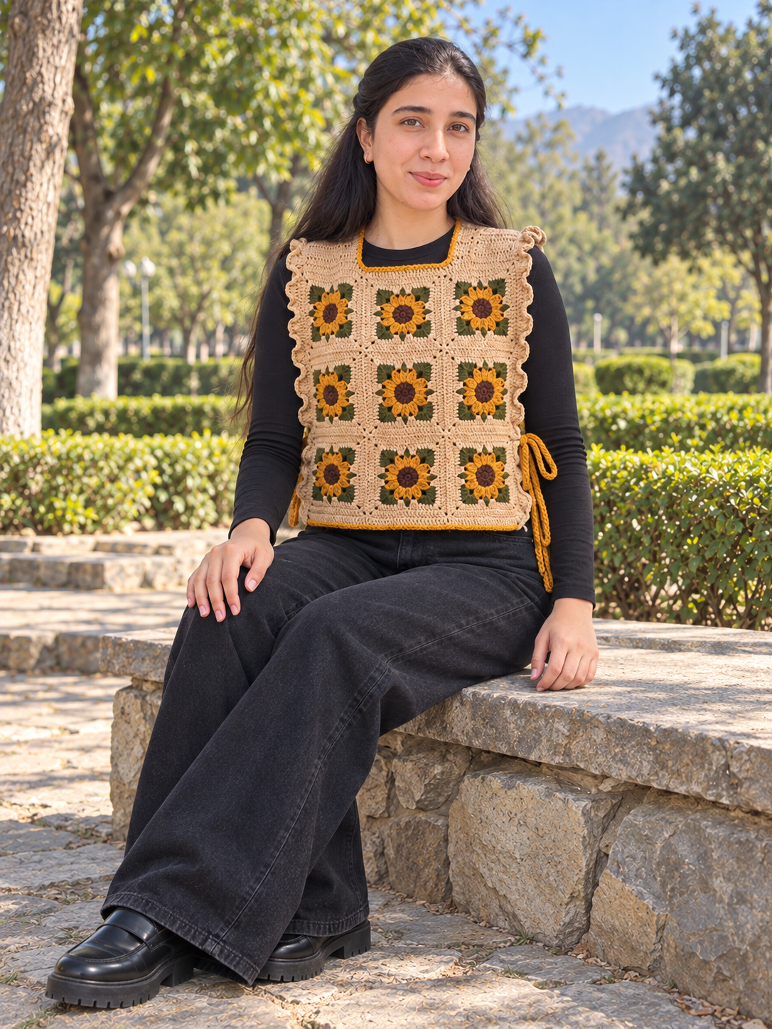Sunflower Handmade Crochet Vest view 2