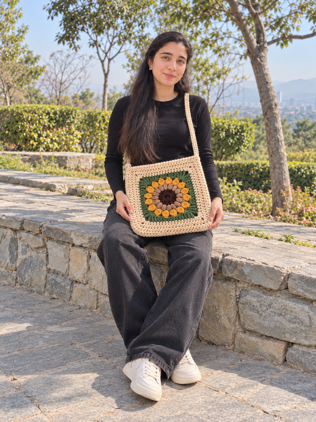 Handmade Sunflower Crochet Mini Bag view 3