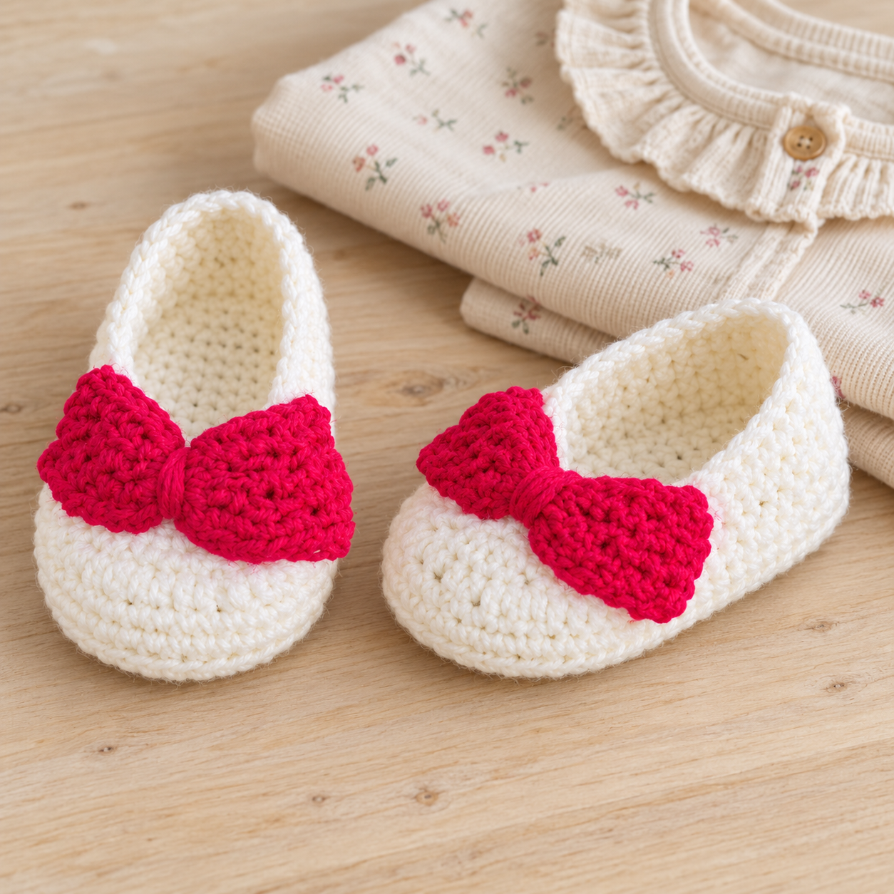 Handmade Crochet Baby Girl Shoes with Pink Bows view 7