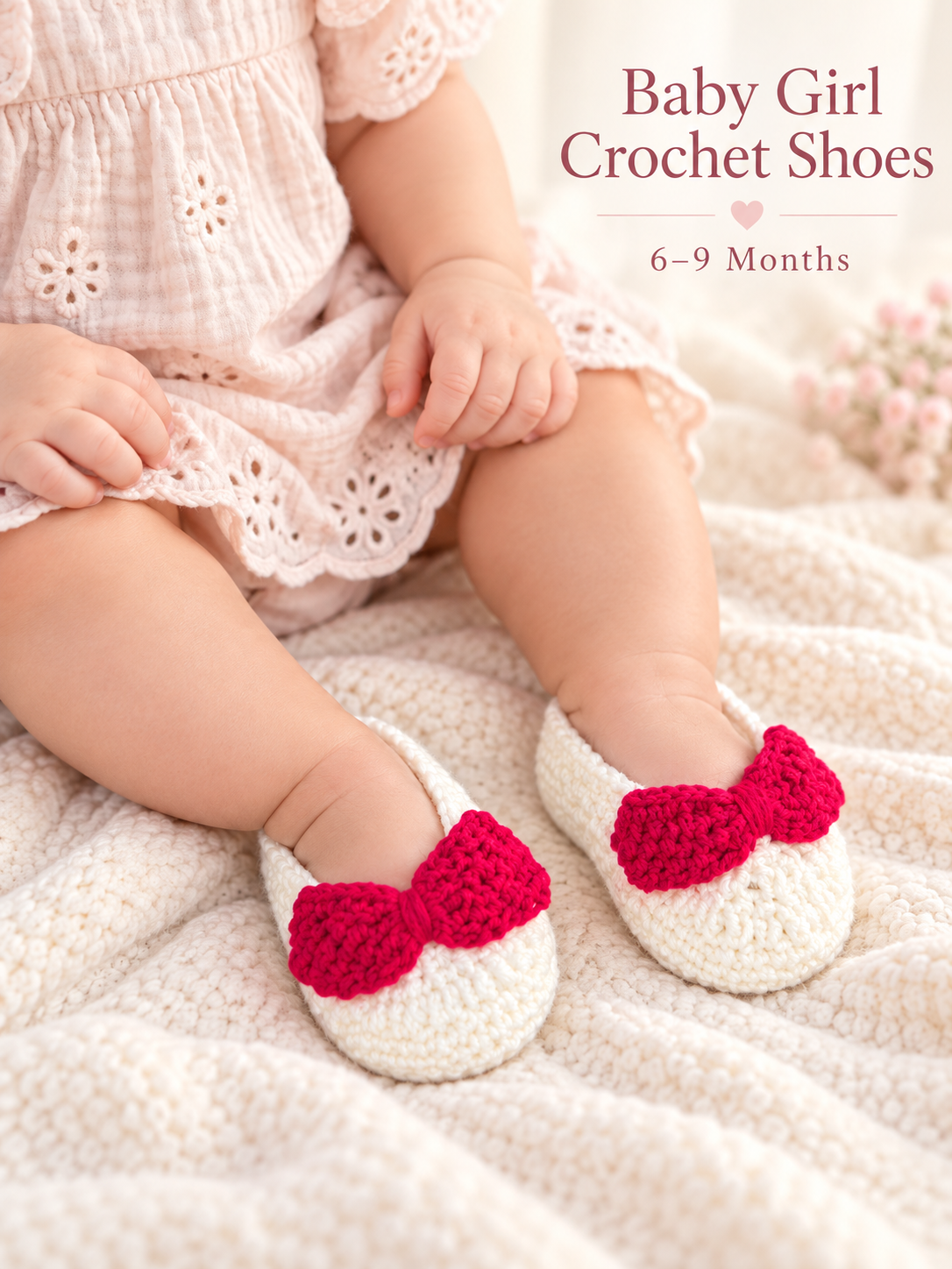 Handmade Crochet Baby Girl Shoes with Pink Bows