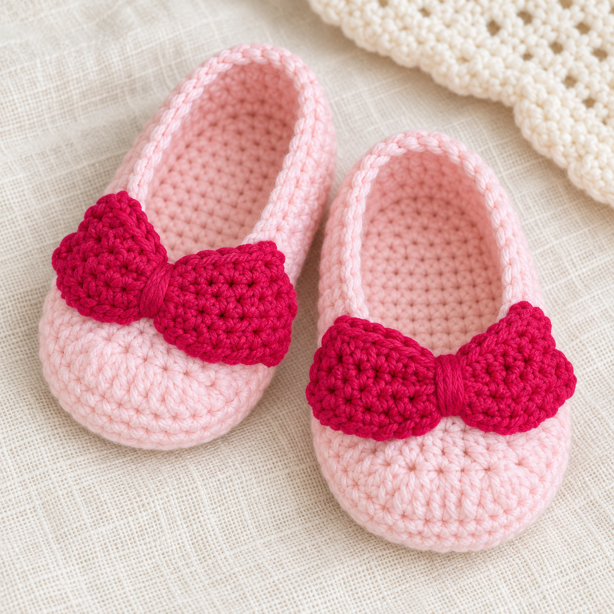 Handmade Crochet Baby Girl Shoes with Pink Bows view 4