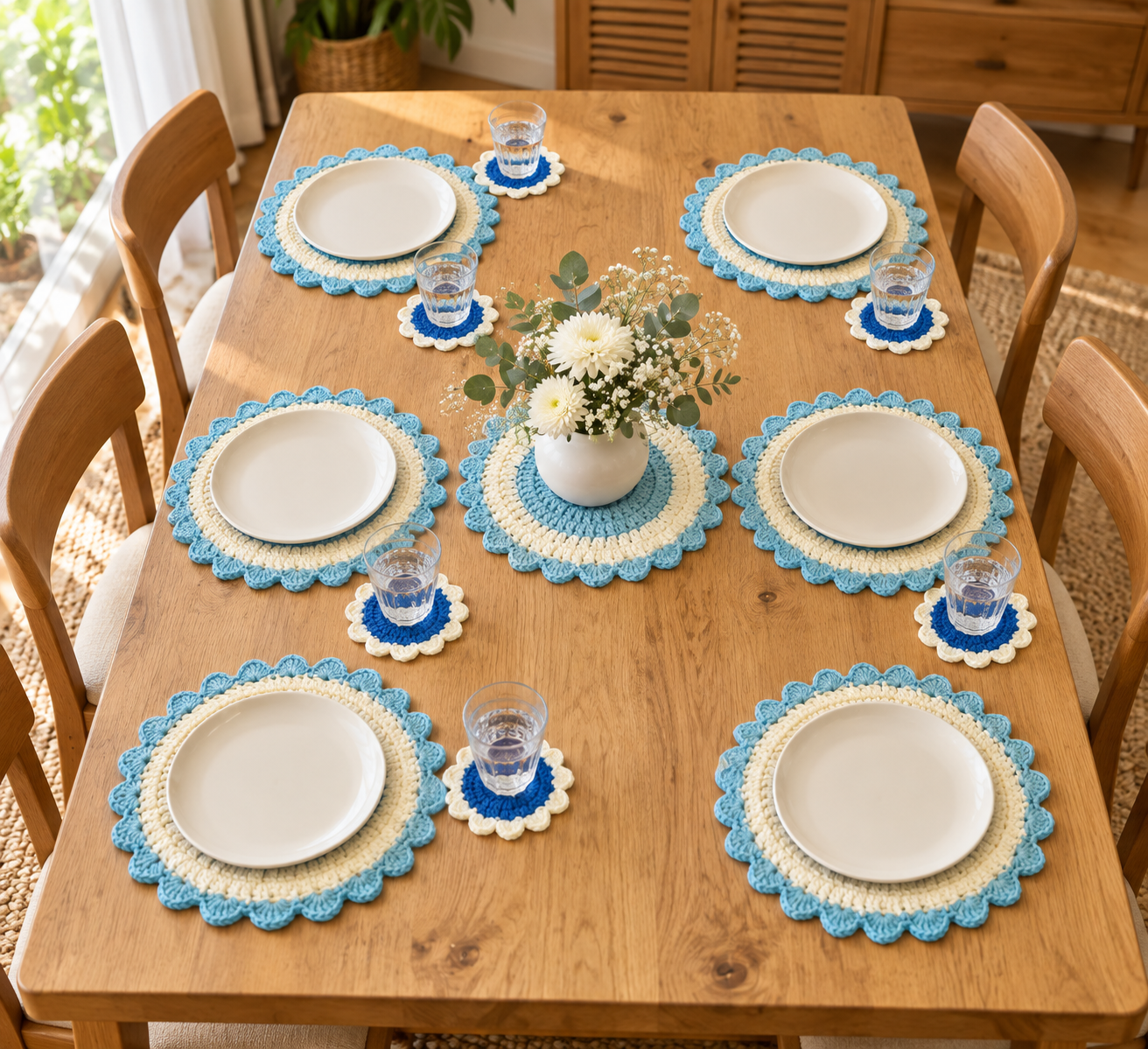 Handmade Crochet Dining Table Set view 4
