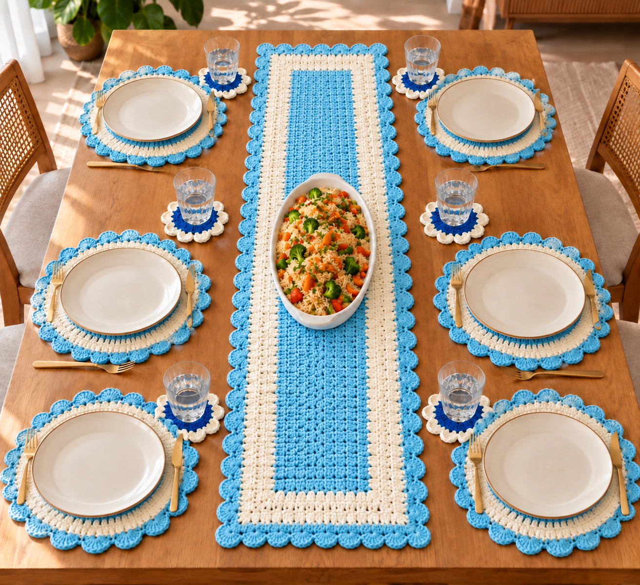 Handmade Crochet Dining Table Set view 2