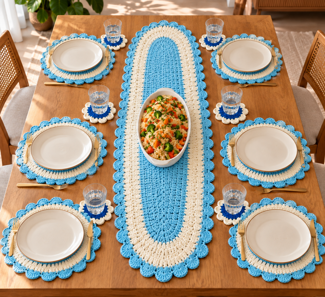 Handmade Crochet Dining Table Set