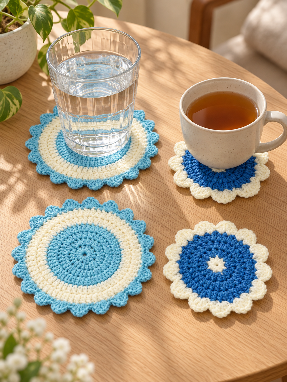 Handmade Floral Crochet Cup & Glass Coasters view 7