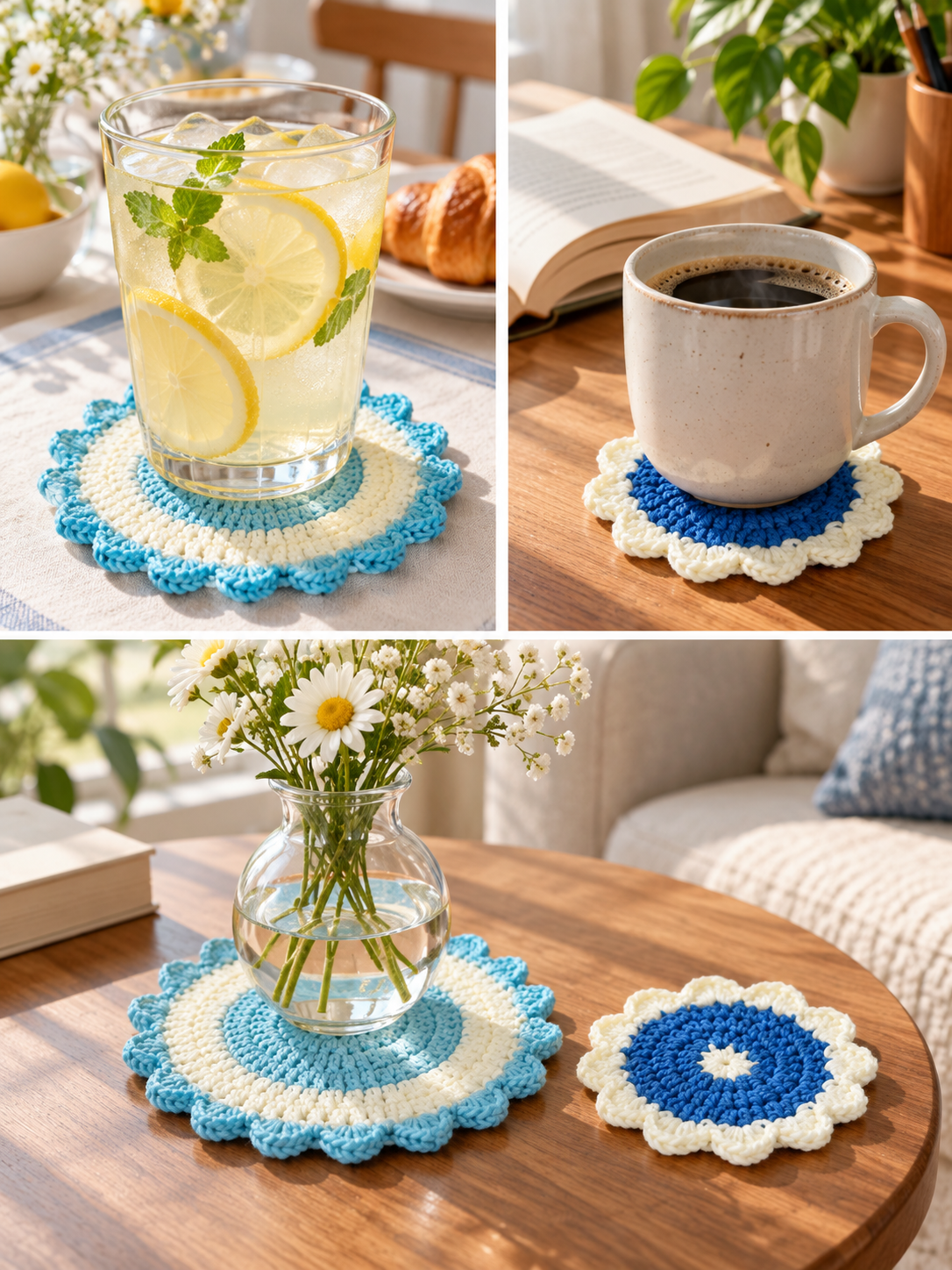 Handmade Floral Crochet Cup & Glass Coasters