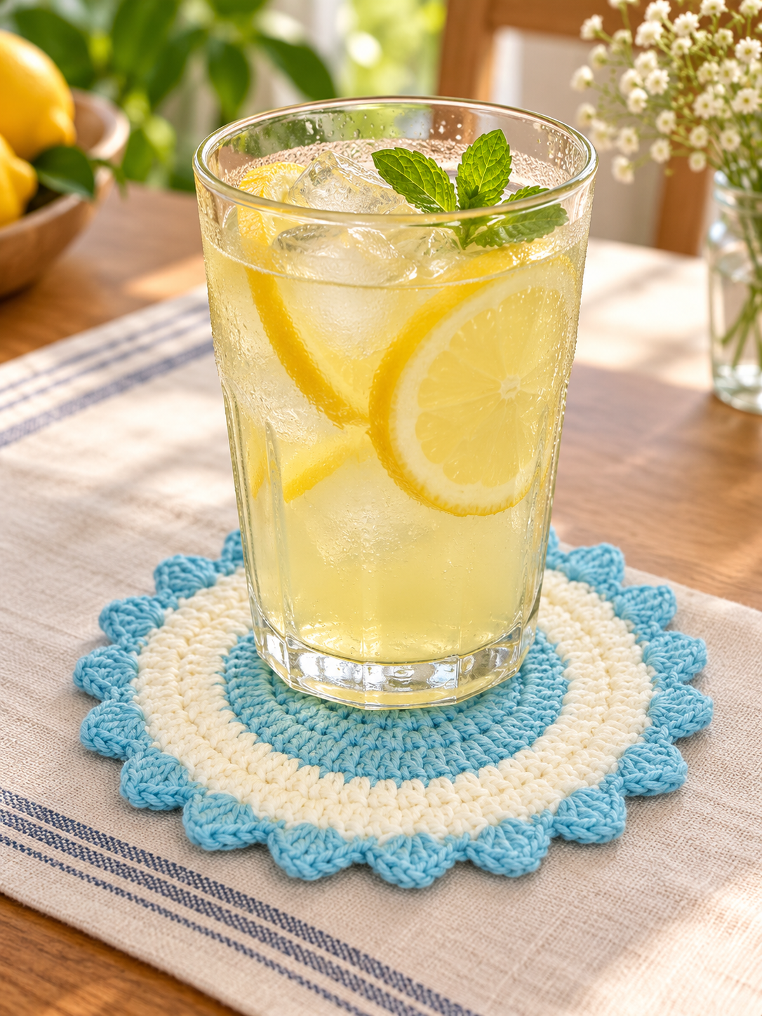 Handmade Floral Crochet Cup & Glass Coasters view 3