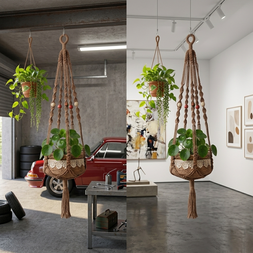 Handmade Macramé Hanging Basket with Optional Plant view 2