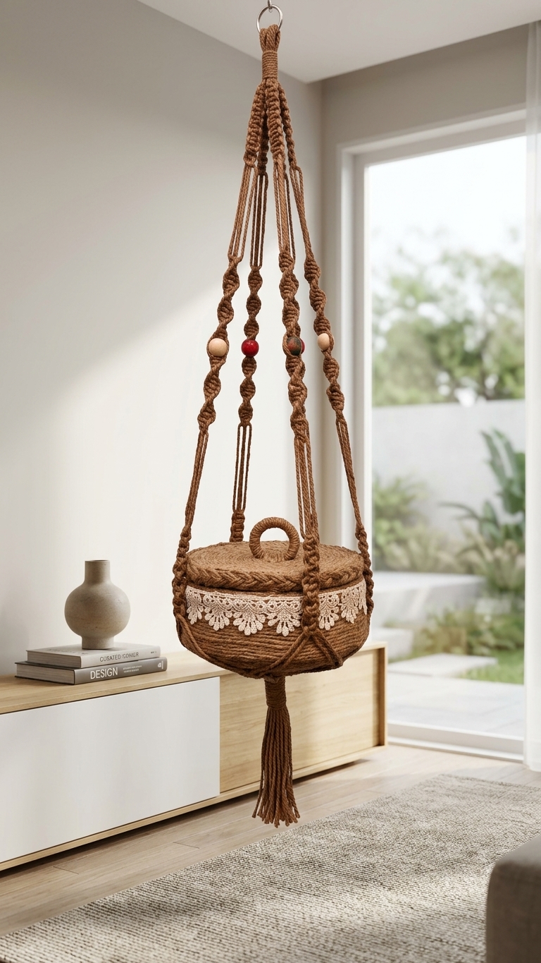 Handmade Crochet & Jute Hanging Basket
