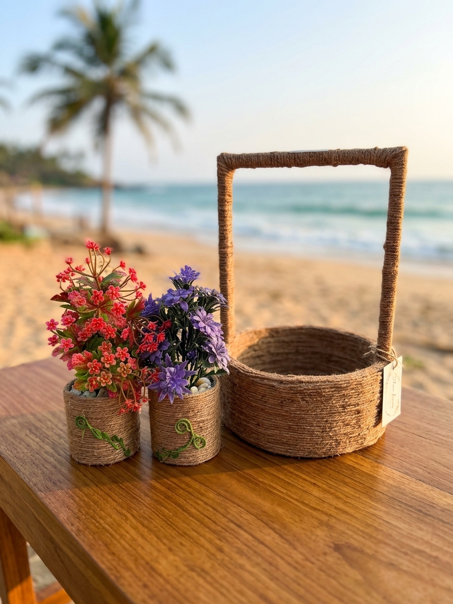 Rustic Jute Storage Basket with Frame Handle view 5