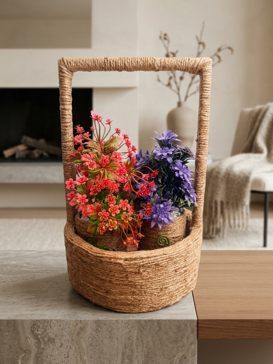 Rustic Jute Storage Basket with Frame Handle view 6