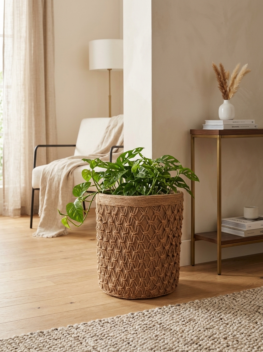 Handmade Macramé Net Pattern Jute Basket & Planter