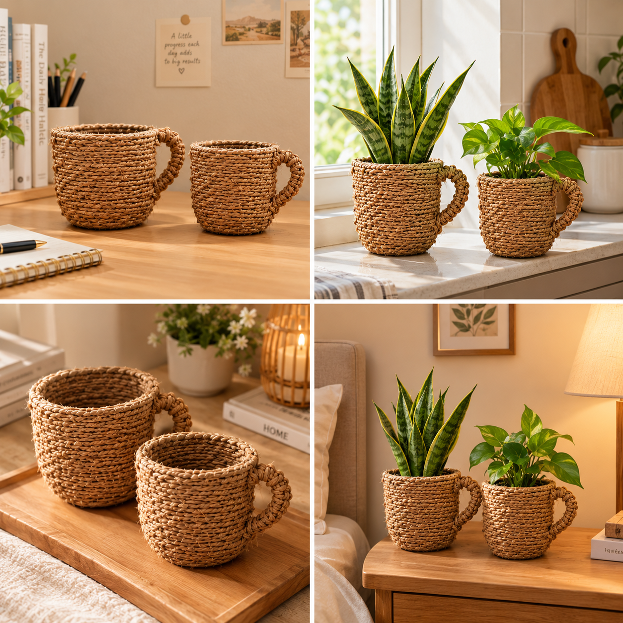 Handmade Jute Mug Planter – Rustic Boho Home Decor