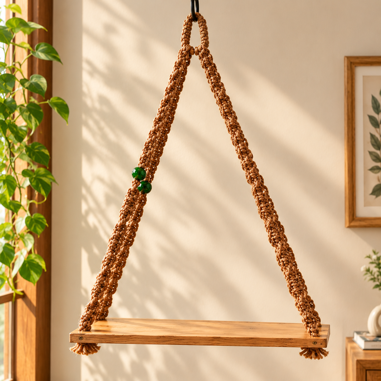 Macramé Hanging Wooden Shelf