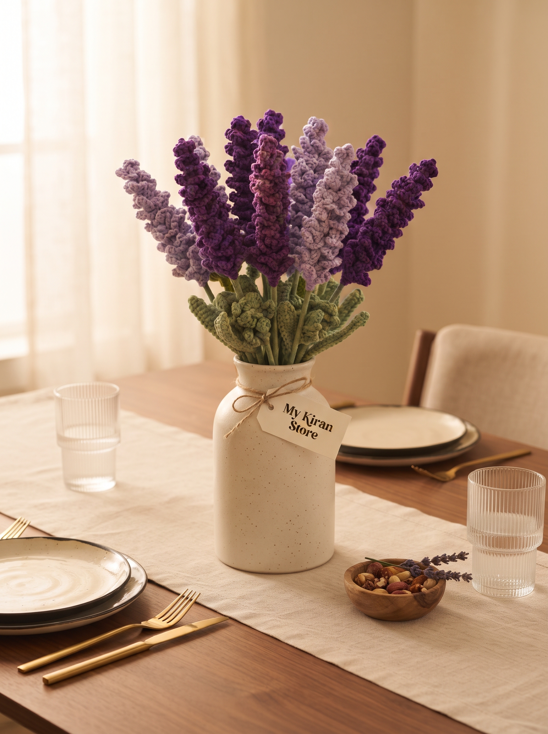 Handcrafted Dark Lavender Crochet Flower Bouquet view 7