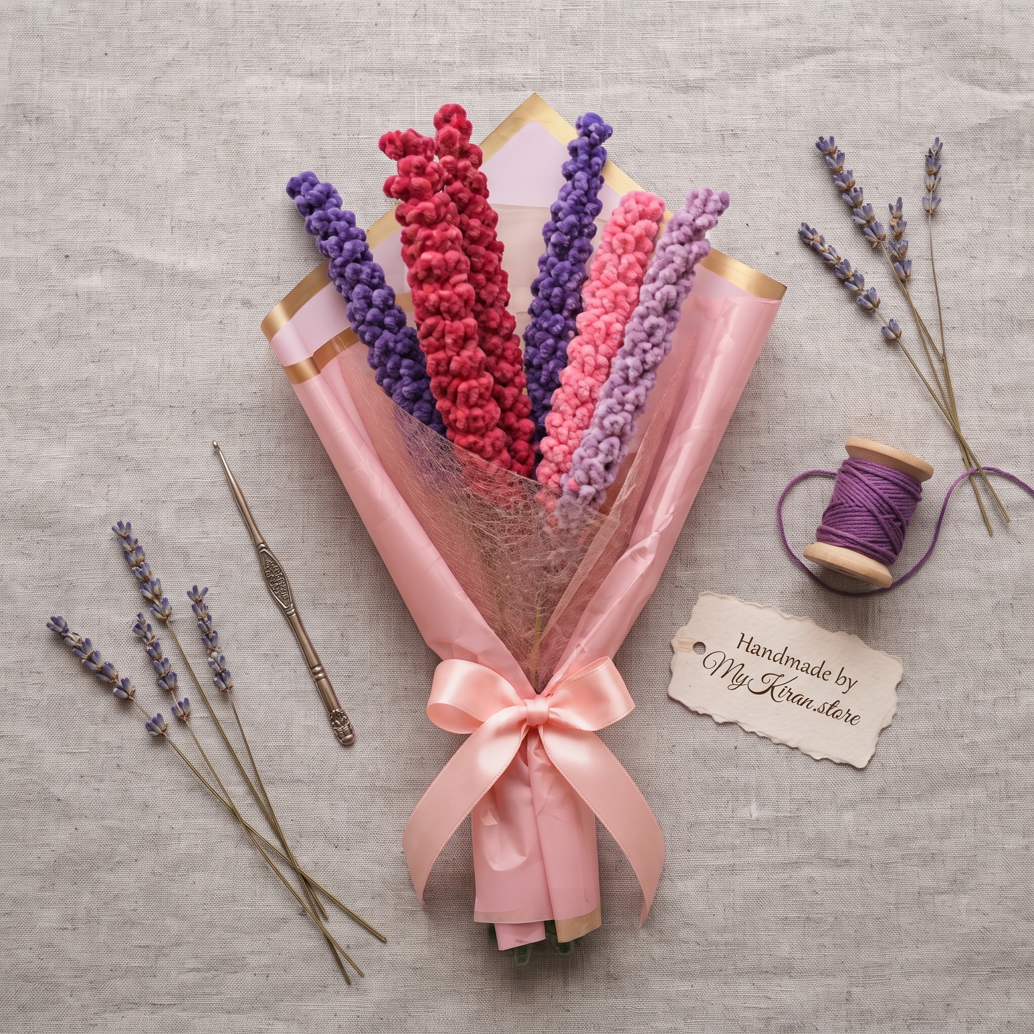 Handcrafted Multicolored Crochet Lavender Flower Bouquet view 2