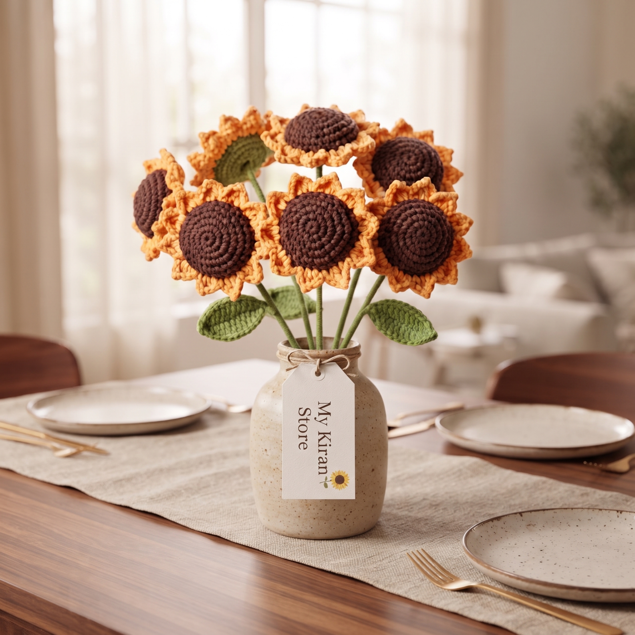 Handcrafted Crochet Sunflower Bouquet (Vase Not Included) view 3
