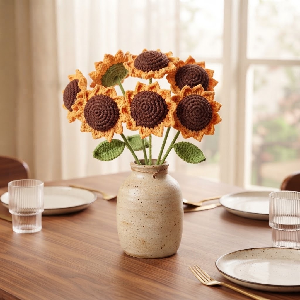 Handcrafted Crochet Sunflower Bouquet (Vase Not Included) view 6