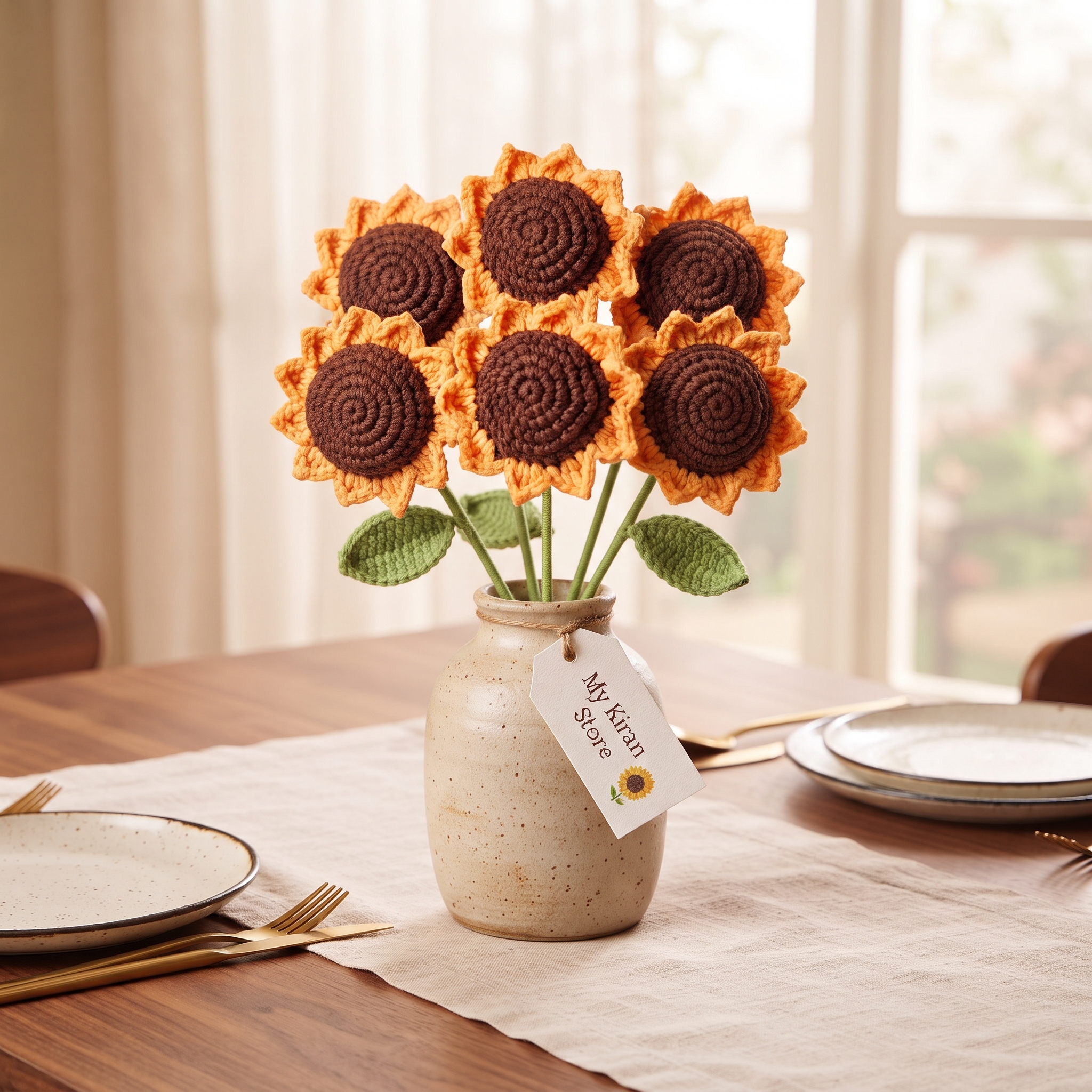 Handcrafted Crochet Sunflower Bouquet (Vase Not Included) view 9