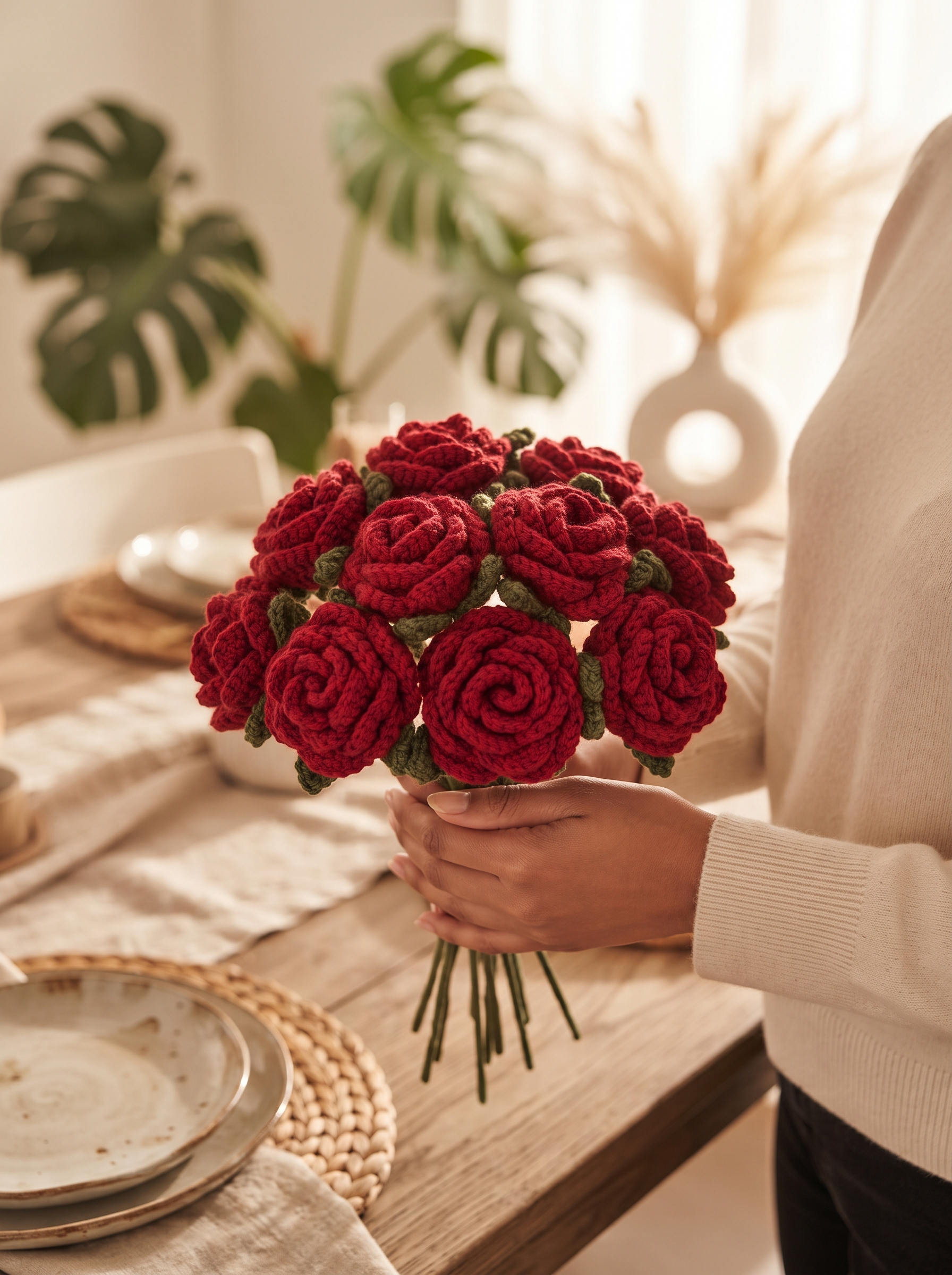 Handcrafted Crochet Red Roses Bouquet view 7
