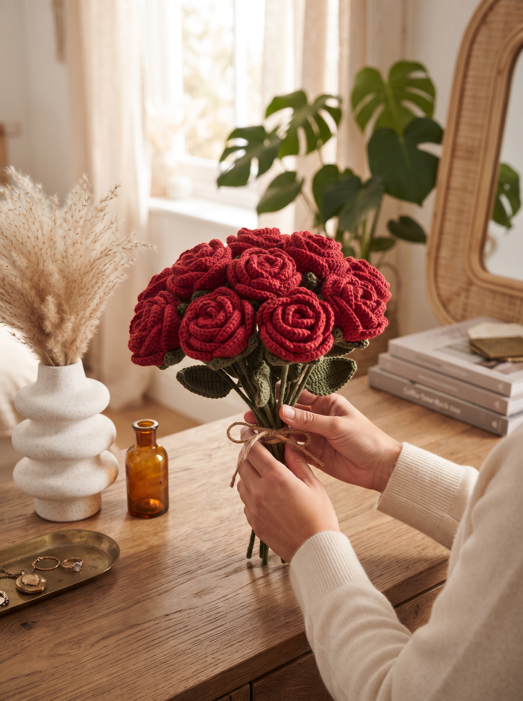 Handcrafted Crochet Red Roses Bouquet view 6